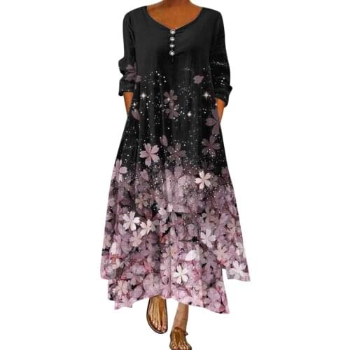 Autumn Womens Floral Dress Long Sleeve Maxi Dress For Casual Women Button Printed Dresses 2021 Clothes