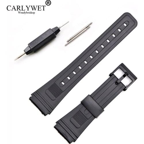 CARLYWET 20mm Men Lady Black Replacement Silicone Rubber Straight End watch band Strap Loop With Black Plastic Pin Buckle