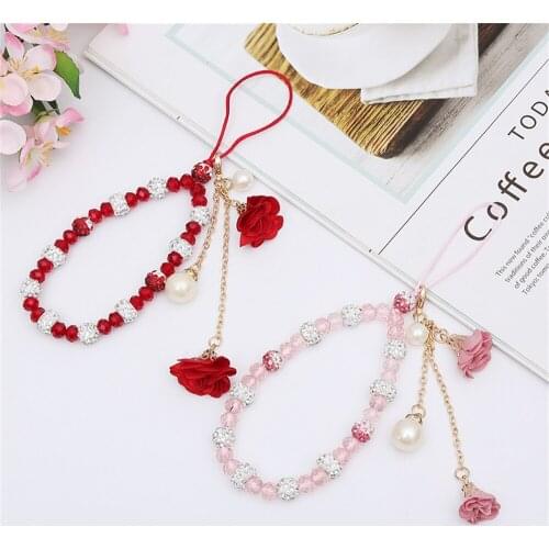 Mobile Phone Lanyard Short Hand Strap For Key Usb Diamond Bracelet Phone Case Flower Pendant Diy Tassel Phone Straps