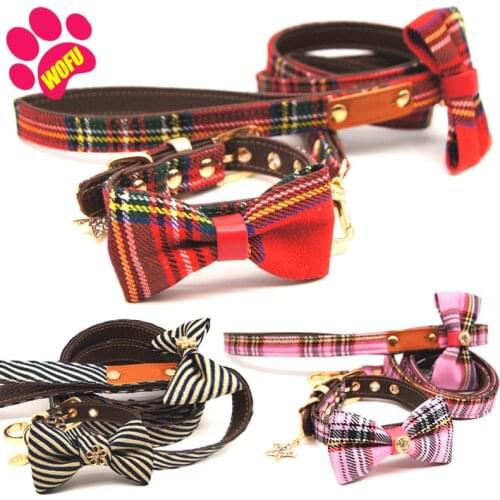 WOFUWOFU Luxury Dog Leash Collars，Designer Dog Leash ，Cat Leash，Fashion Leather Dog Collar，Gift Box - The Best Gift For Pets