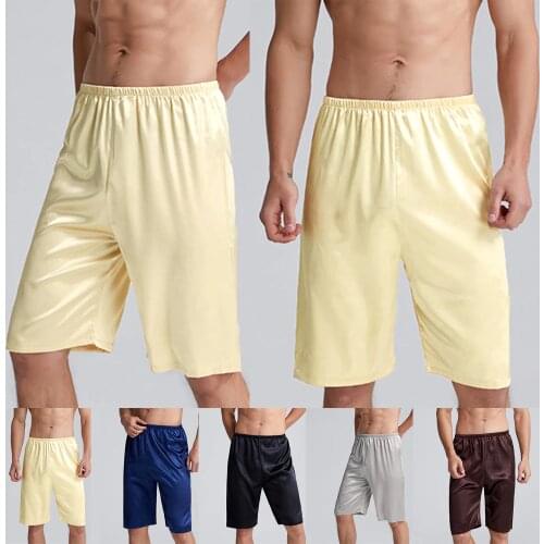 Mens Sleep Bottoms Home Silk Satin Pajamas Shorts Summer Clothes Breathable New Male Sleep Bottoms Nightwear Sleepwear