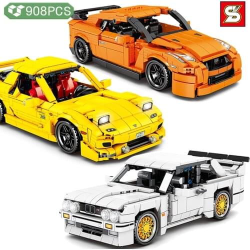 SY BLOCK Technical Famous Car Building Blocks Pull Back Function Sports Car Diy Model Childrens Bricks Toys Boys Birthday Gifts