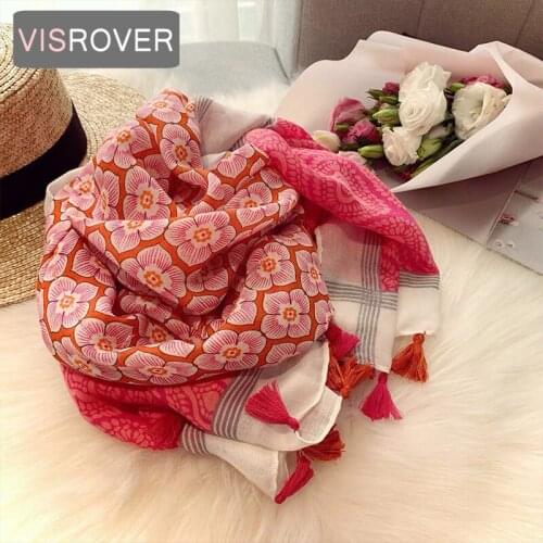 VISROVER 2021 fashion summer flower printing viscose scarf woman Wraps and Shawls Spring Beach Neck Pashmina Muslim Hijab gift