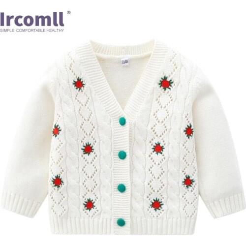 Ircomll Fall Winter Clothes For Girls V-neck Knitted Sweater Cardigan Embroidery Knitting Kids Jackets Coat Kids
