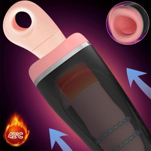 Retractable Heating masturbation cup vibrating tongue licking male masturbator pocket pussy real vagina oral sex penis toys