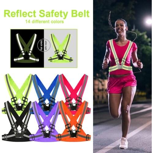 High Visibility Elastic And Adjustable Reflective Running Gear Neon Yellow Reflective Safety Vest Belt For Running Cycling Vest