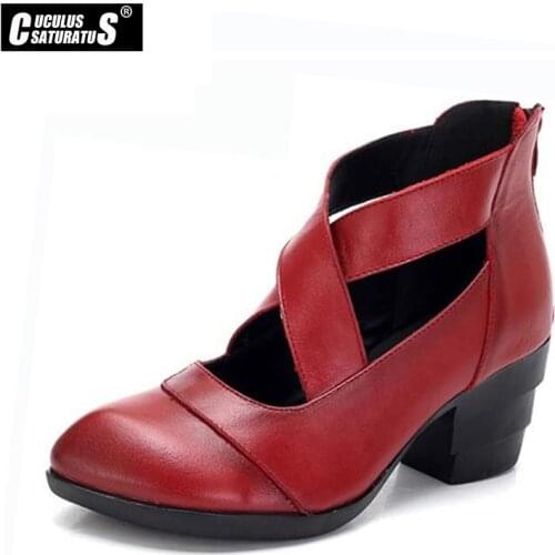 Cuculus Genuine leather shoes women high heel shoes 2020 new autumn shoes women fashion shoes ankle boots high heels 1754