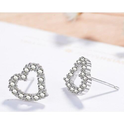 925 sterling silver simple heart-shaped peach heart love beads inlaid zircon crystal women earrings party ladies gifts