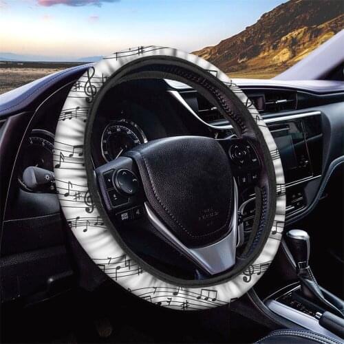 INSTANTARTS Music Pattern Ladies Summer Breathable Car Steering Wheel Cover Set Car Protect Steering Wheel Cover Comfortable