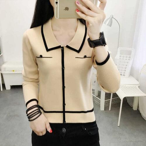 2021 Spring Womens Sweater Solid Peter Pan Collar Female Long Sleeve Pullovers Ladies Knitted Pullover Tops Elegant Tops H205