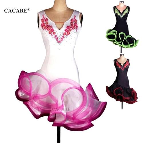 Latin Dance Dress Women Salsa Tango Gatsby Flapper Costume Latin Dance Costume 3 Choices D0132 Rhinestones Appliques Fluffy Hem