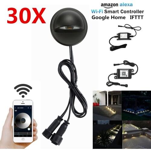 30Pcs Smart WIFI Controller Dimmer Timer Black Half Moon 35mm LED Deck Step Stair Fence Lights Low Voltage for Alexa Google Home