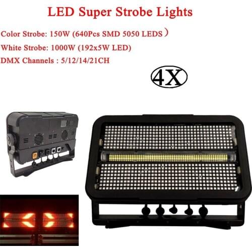 4Pcs/Lot Professional DJ Lighting 1400W LED Super Strobe Light DMX512 Flashing Lights Dance Club For Party Music Stage Effect
