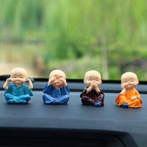 4Pcs Cute KongFu Monk Car Interior Display Decoration Car Seat Ornament Home Lovely Decor Dolls Car Decoration Supplies