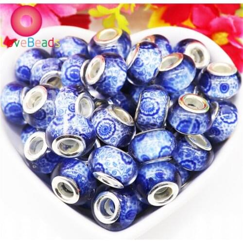 50pcs 14x8mm Big Hole (5mm) Loose Resin Beads for European Pandora Bracelet for DIY Jewelry Making Bead Charm Necklace Curtains