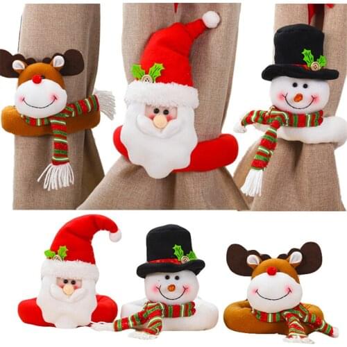 9 Pcs Christmas Curtain Buckle Xmas Window Curtain Tiebacks Santa Snowman Elk Window Decorations Wine Bottle Topper Ornaments