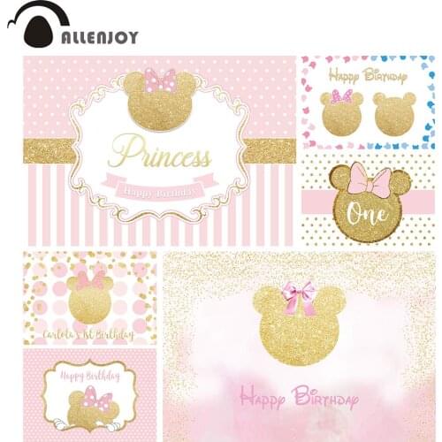 Allenjoy mouse birthday backdrop cartoon party pink girl decoration kids Baby Shower newborn customize background photocall