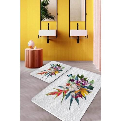White Background Colorful Leaf Bathroom Mat
