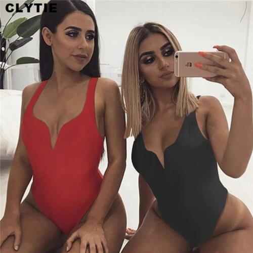 Clytie Deep V Neck Casual Bodysuits Women New Spring Female Long Sleeve Skinny Clubwear Ladies Black Sexy Backless Bodysuits