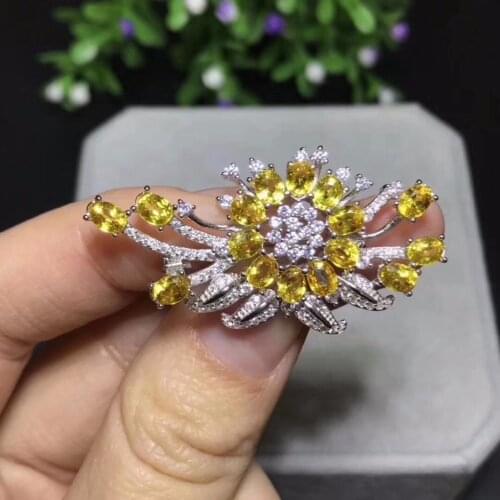 Natural citrine brooch, beautiful, fashionable design, 925 silver, certificate