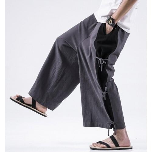 Autumn Summer Plus size pants men 5XL 6XL 7XL 8XL Cotton linen large size trousers Korean fashion pacthwork Colorblock pants