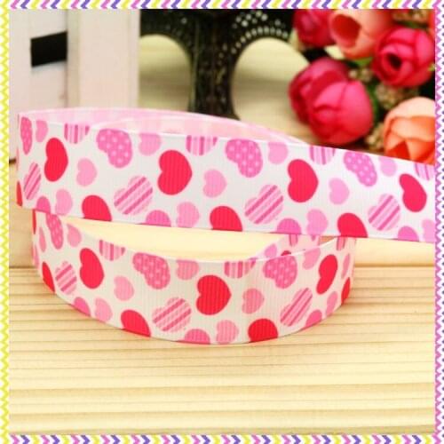 DHK 7/8'' 5yards valentine heart printed grosgrain ribbon headwear hair bow diy party decoration OEM Wholesale 22mm E1087