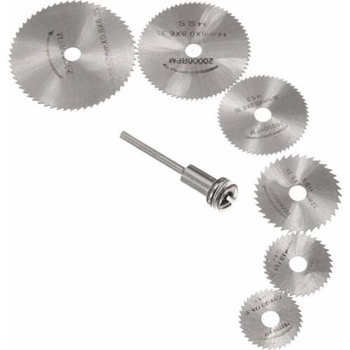 6 Saw Blade +1pc Pole Hss High-speed-steel Circular Rotary Blade Wheel Discs Mandrel For Metal Dremel Tools Wood Cutting Saw