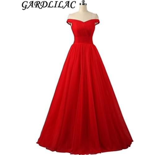 Gardlilac Boar Neck Prom Dress 2017 Tulle Cap Sleeve long Party Dress Ball Gown Formal party Dress lace up Vestidos de fiesta