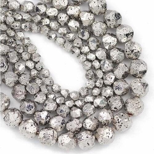 Faceted Round Natural volcanic lava Stone 6/8/10/12mm White Gold Spacer Loose Beads For Jewelry Making DIY Bracelet Accessories