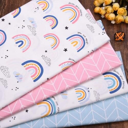 160x50cm Pink Blue Rainbow Print Cotton Bedding Fabric Baby Dress Flower Dress Cotton Woven Fabric Flower Cloth