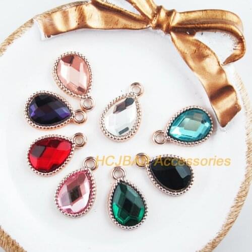 16 New Teardrop Charms KC Gold Color Acrylic Retro Crystal Pendants 13x21mm
