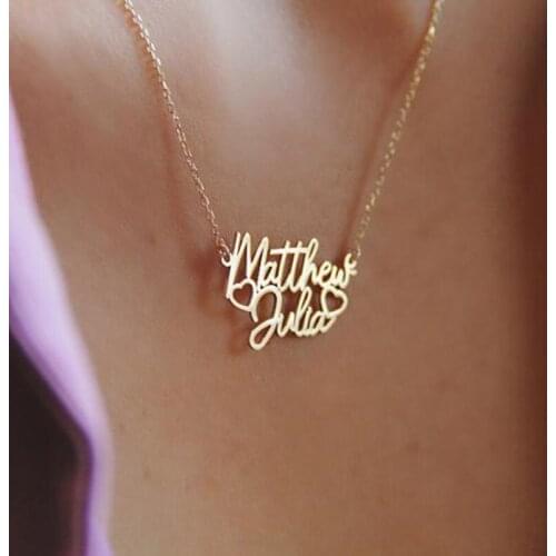 Custom Double Heart Names Necklace Personalized Jewelry Nameplate Choker Stainless Steel Bijoux Femme Two Names Necklaces Women