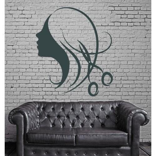 Beautiful Sexy Girl Hair Wall Stickers Decor for Beauty Salon Barbershop Wall Sticker Waterproof Vinyl Wall Decal Mural SA151
