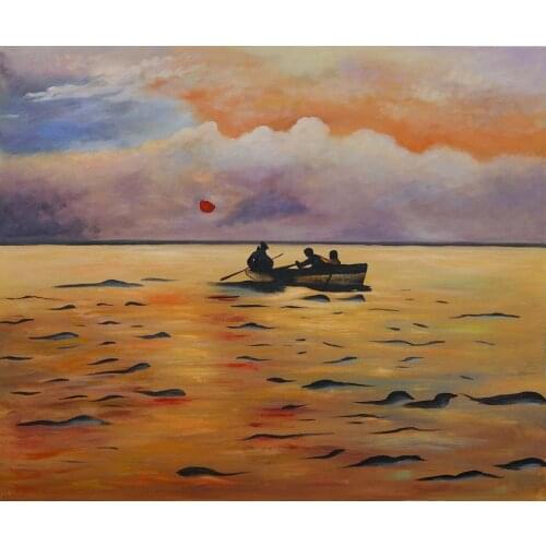 Beautiful Sunset Painting Canvas Wall Decor Oil Painting Living Room Art Rowing Home by Winslow Homer Painting Hand-painted
