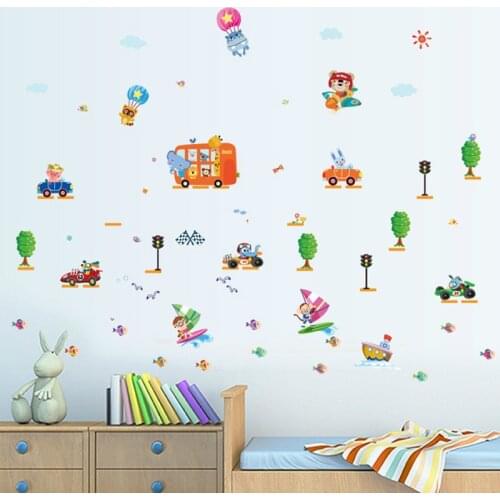 New Creative Cartoon Car Childrens Room Kindergarten Background Decoration Removable Wall Stickers