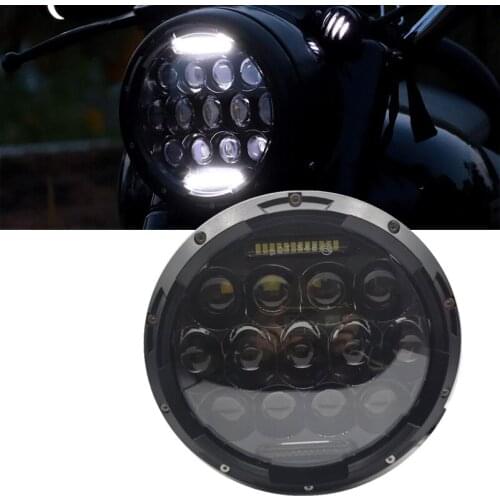 Round 7 inch Moto DRL Headlight for Harley Black H4 LED Headlamp for Touring Ultra Classic Electra Street Glide Road King Yamaha