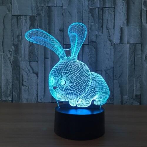 Lovely Cartoon Rabbit 3D LED Night Light Kids Holiday Gift Touch Remote Control USB Table Lamp for Living Room Bedroom Decor