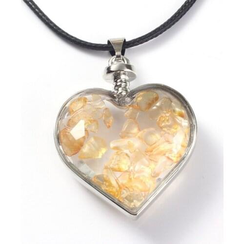 Trendy-beads Silver Plated Natural Yellow Quartz Love Heart Wish Bottle Pendant Fashion Jewelry Valentines Day Gift