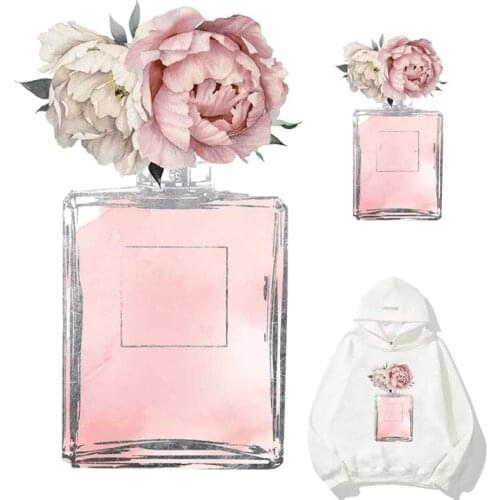 Fashion Perfume Bottle Iron-On Patches For Clothing DIY Washable Woman T-Shirts Heat Transfers Stickers Exquisite Flowers Patch