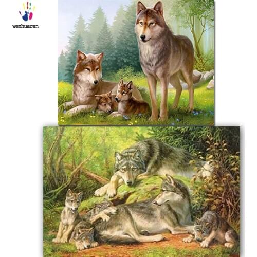 DIY colorings pictures by numbers with colors The Wolfs family picture drawing painting by numbers framed Home