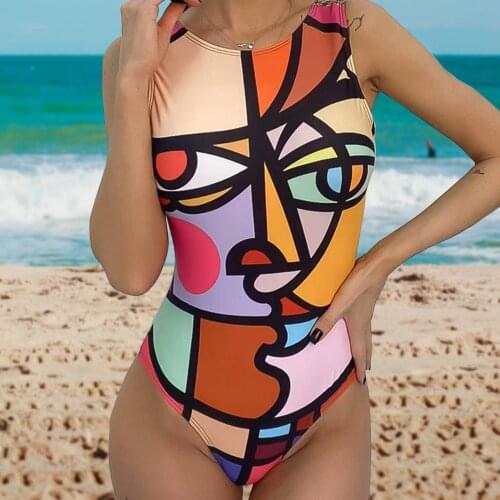 New Women Backless One-piece Swimsuit European American Sexy Bikini Print Ladies Swimsuit Simple beautiful style