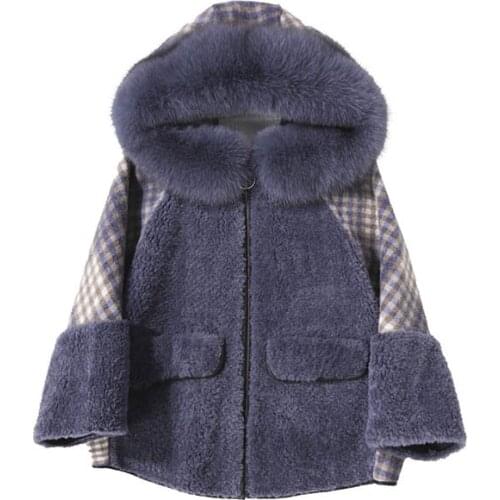 Lamb Wool Coat for Women 2020 Autumn and Winter New Fashion Thick Fur Collar Short-Height Loose Plaid Short Coat