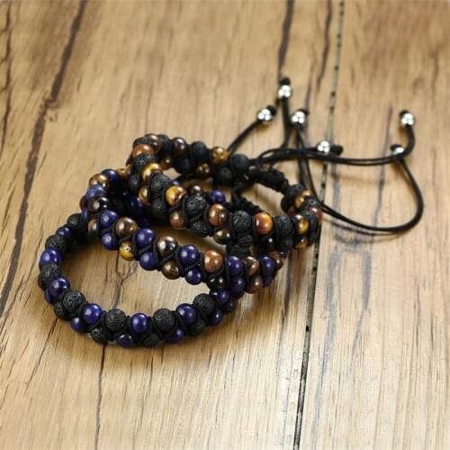 Retro Handmade Braided Tiger Eye Stone Beads Bracelets for Men Length Adjustable Tribal pulseira masculina