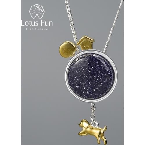 Lotus Fun Real 925 Sterling Silver Natural Gemstone Handmade Fine Jewelry Dog Escape From the Earth Pendant without Necklace