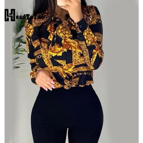 Palace Print Long Sleeve Casual Shirt Women Spring Autumn Slim Tops