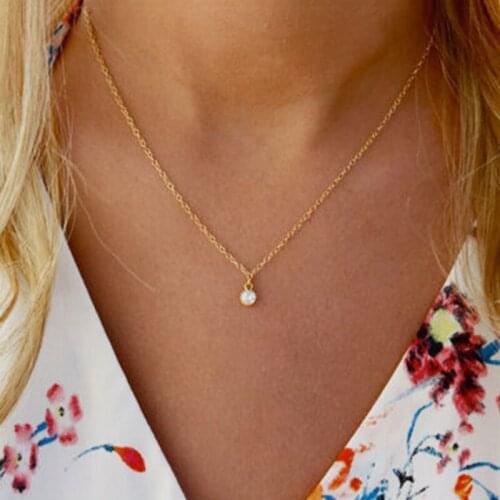 Simple Chic Round Zircon Rhinestone Geometric Pendant Necklaces Women Gold Chain Elegant Clavicle Necklace Jewelry Kolye YN488