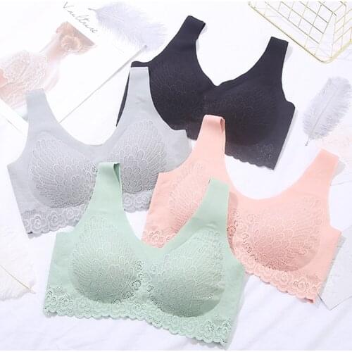 Plus Size Bra M-2XL Seamless Bras For Women Underwear BH Sexy Lace Brassiere Push Up Bralette With Pad Vest Female Top Bra
