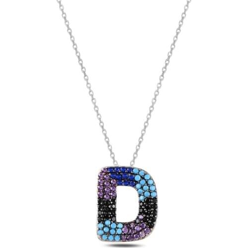 Silver 925 Set-D-Letter Colorful Zircon Stone Ghost Pendant