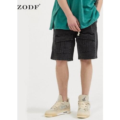 ZODF 2021 Summer Men Washed Retro Shorts Loose Drawstring Pocket High Street Cotton Shorts Brand Streetwear HY0019
