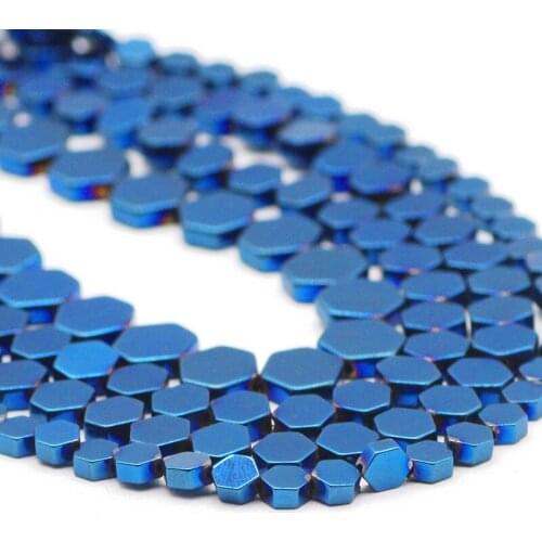 Blue Flat Hexagon Natural Stone Hematite Spacer Loose Beads For Jewelry Making DIY Hand-Made Bracelets Pendant Findings 4/6/8MM